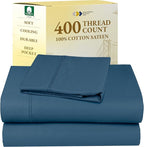 California Design Den Twin XL Sheet Sets - 400 Thread Count Sateen, 100% Cotton Sheets Set, Deep Pockets, Cooling and Durable Bedding for Dorm Rooms & Adults - Peacock Blue