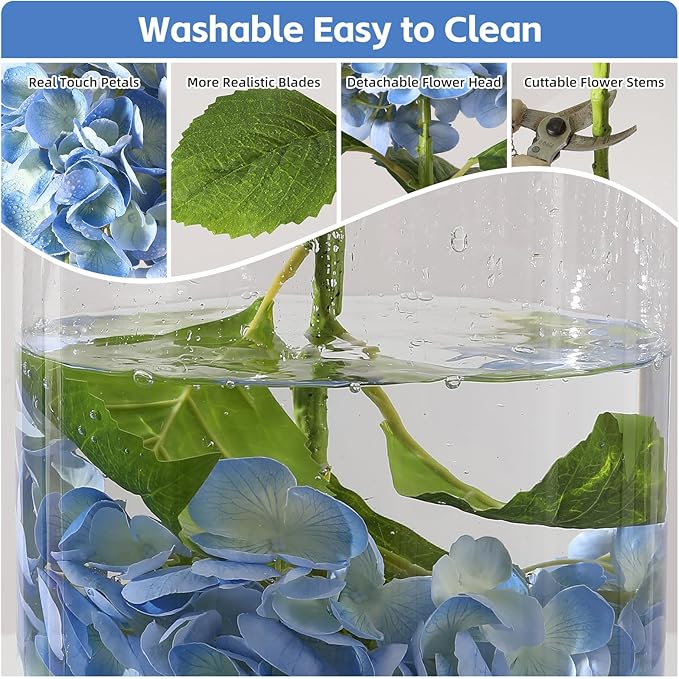 Nubry 22.44In Blue Hydrangea Artificial Flowers, 2Pcs Latex Faux Real Touch Large Hydrangea Flowers with Long Stems & Leaves for Home Office Decor Wedding Party Arrangements(Blue)