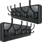 WEBI Wall Mounted Coat Rack, 16" Hole to Hole, Large Hanger Hook Rack, 5 Hooks for Hanging Coats, Hats, Jacket, Clothes, Entryway, Black, 2 Packs