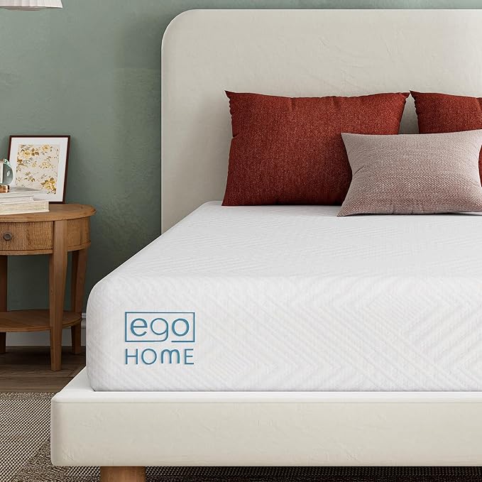 EGO White 8 Inch Queen Memory Foam Mattress, Gel Green Tea Mattress Bed in a Box, CertiPUR-US Certified, Double Mattress, 60"x80", Medium Firm