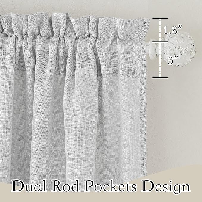 RYB HOME Semi Sheer Curtains - Linen Textured Wave Curtains Privacy Light Airy Drapes for Living Room Bathroom, Dove Grey, 52 inch Width x 90 inch Length, 2 Panels