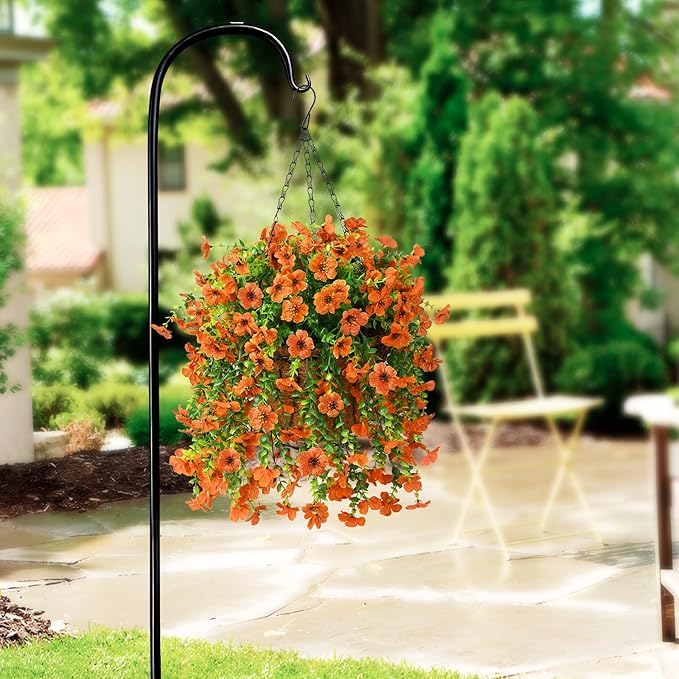 Artificial Hanging Flowers Plants for Outdoor Fall Decoration, 2PCS Faux Silk Daisy UV Resistant Look Real for Outside Home Indoor Planter Porch Window Yard Autumn Decor(Orange)