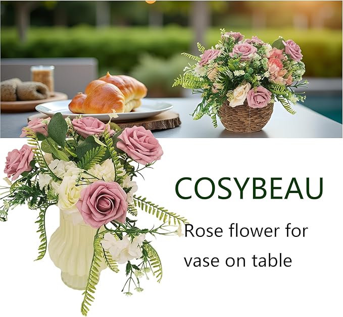 Artificial Flowers 25pcs Fake Roses, Brick Red Foam Rose Faux Flower for DIY Wedding Bouquets Bridal Shower Centerpieces Floral Arrangements Home Decorations Party Backdrops Table