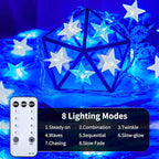 Minetom Blue and White Star String Lights Plug in - 33 ft 100 LED Star Fairy String Lights with Remote and Timer, 8 Modes Waterproof for Tent Loft Bed Backyard Patio Balcony Staircase