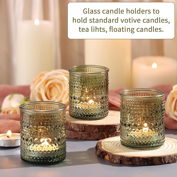 40Pcs Glass Votive Candle Holders, Green Tea Light Candle Holder Vintage Tealight Candle Holder Bulk for Wedding Christmas Party Table Decor (Green)