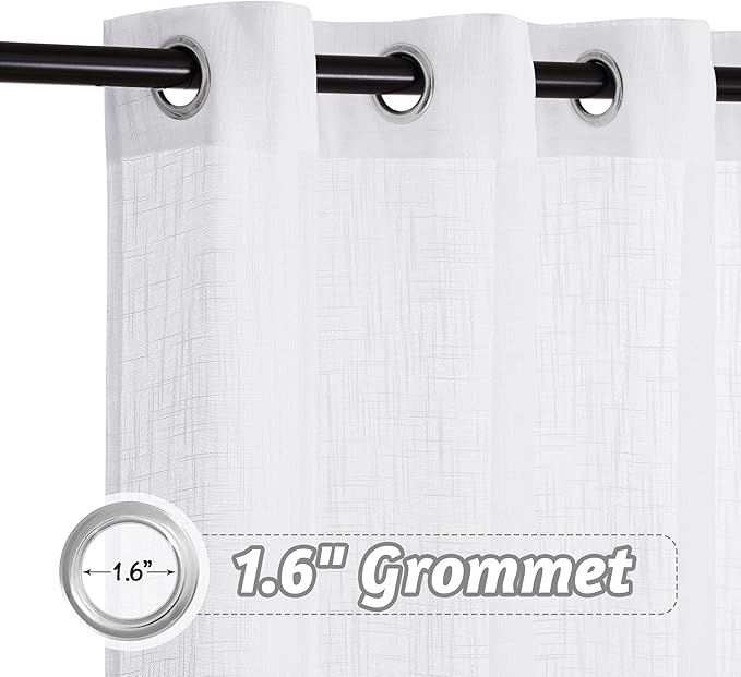 RYB HOME Short Sheer Curtains - Linen Textured Small Window Curtains Semi Sheer Drapes Privacy Breathable Drapery Filter Sunlight for Kitchen, Nursery, RV, W 52" x L 45", 2 Panels, White