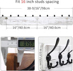 WEBI Wall Mounted Coat Rack, 38 9/16" Long, 10 Hooks, Wood Hanger Rail With Triple Hooks for Hanging Clothes, Jackets - Black/White, 2 Packs