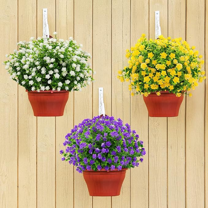 GREENRAIN Artificial Flowers Outdoor Fake Flowers for Decoration UV Resistant No Fade Faux Plastic Plants Garden Porch Window Box Décor (18 Bundles, 2#Yellow)