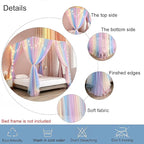 Akiky Canopy Bed Curtains with Lights 4 Corner Post Bed Canopy for Adults Girls, Rainbow Bed Drapes Netting-8 Panel Curtains,Full/Queen