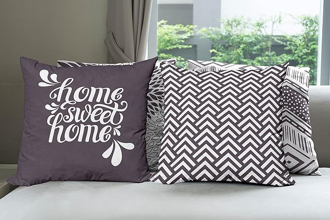 Ambesonne Geometric Throw Pillow Cushion Case Pack of 4, Home Phrase Minimal Zigzag Squama Dahlia Flower Petals Chevron Tribal, Modern Accent Double-Sided Digital Printing, 24", Dark Mauve and White
