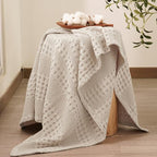 PHF 100% Cotton Waffle Weave Throw Blanket, Soft Lightweight Breathable Cozy Throws for Couch Bed Sofa, Luxury Aesthetic Woven Blanket for Home Decor & Office, 50"x60", Oatmeal
