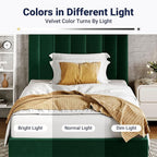 Allewie Twin Bed Frame/Velvet Upholstered Bed Frame with Vertical Channel Tufted Headboard/Strong Wooden Slats/Platform Bed Frame/Mattress Foundation/Box Spring Optional/Easy Assembly/Green