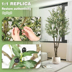 Faux Olive Tree 6ft(74in) Tall Artificial Plant Indoor Decor Large Realistic Potted Fake Modern Greenery with Natural Wood Branches and Green Leaves for Home Living Room,Bedroom,Office Decor.