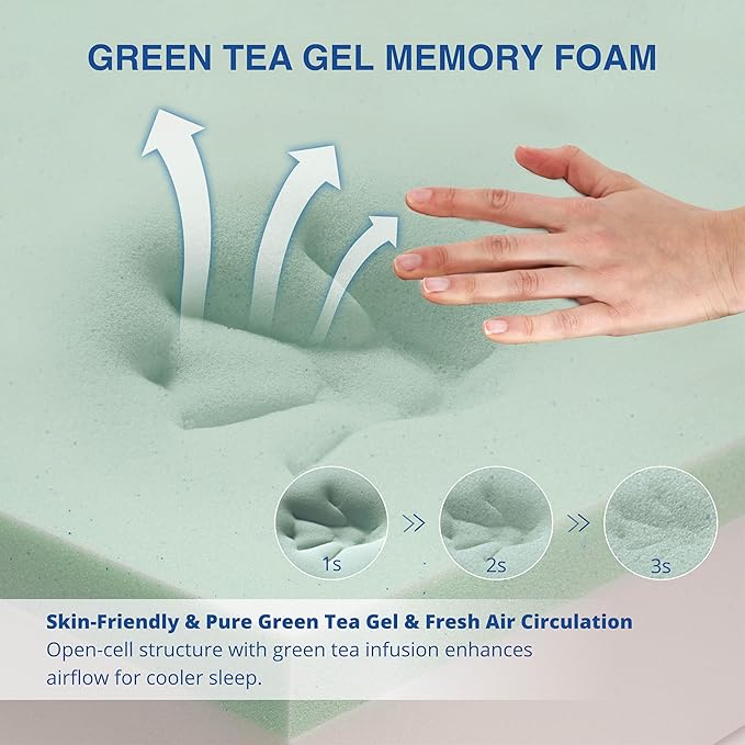 12 Inch Green Tea Memory Foam Mattress, Twin Memory Foam Mattress in a Box, Gel Infused Foam for Pressure Relief and Cool Sleep, CertiPUR-US Certified, Medium Firm