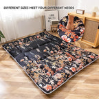 MAXYOYO Black Floral Japanese Futon Floor Mattress, Bed Mattress Topper Portable Thick Sleeping Pad Floor Bed Roll Up Camping Mattress Folding Couch Bed Mattress Pad for Guest Room, Queen