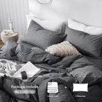 MooMee Bedding Duvet Cover Set 100% Washed Cotton Linen Like Textured Breathable Durable Soft Comfy (Heathered Dark Grey, Twin 68"x90")