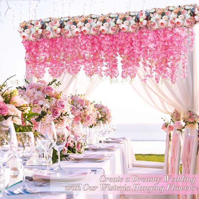 40 Pack Wisteria Hanging Flowers,Hanging Flowers,Fake Wisteria, Hanging Flowers for Decoration,Artificial Flowers,Vines for Bedroom, Wisteria for Wedding Decorations for Home Party(3.6 Ft/Pcs, Pink)