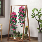 RECUTMS Artificial Rose 4Packs Fake Hanging Flower Faux Ivy Vine Plants for Home Window Garden Office Patio Planter Pathway Front Porch (Rose Red)