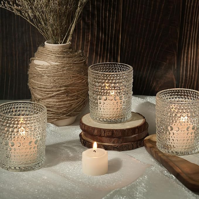 24pcs Large Votive Candle Holder, 2.7 * 3.5in Clear Glass Tea Light Candle Holders Bulk for DIY Wax Wedding Table Decor & Christmas Thanksgiving