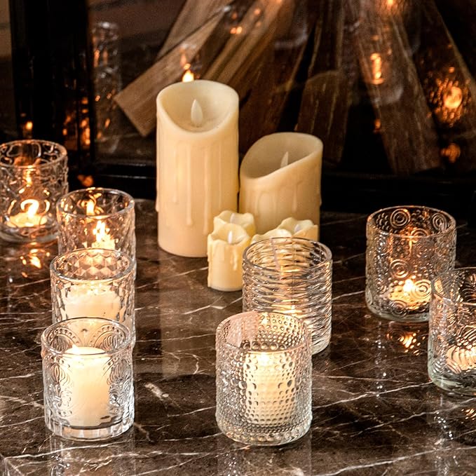 24pcs Assorted Votive Candle Holders - Clear Glass Tea Lights Candle Holder in Bulk, Tealight Candle Holder for Table Centerpiece Wedding Decor Home Decoration