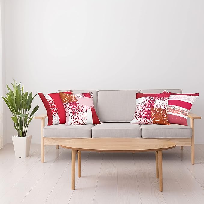 Ambesonne Grunge Throw Pillow Cushion Case Pack of 4, Abstract Design Simplistic Minimal Stripes Brushstrokes Contemporary, Modern Accent Double-Sided Digital Printing, 20", Rose Magenta and Dark Pink
