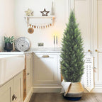 5FT Artificial Cedar Topiary Tree Lifelike Faux Cedar Pines Christmas Trees UV Rated Faux Shrubs Everygreen Plants for Front Porch Outdoor Decor Set of 2