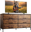 WLIVE Wide TV Stand for 60, 65, 70 inch TV, Large Entertainment Center with 6 Fabric Drawer, TV Media Console Table with Wood Top, Adjustable Feet for Living Room, Hallway, Rustic Brown