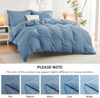 HYMOKEGE Mineral Blue King Size Comforter Set Seersucker 7 Pieces, All Season Luxury Bed in a Bag for Bedroom, Bedding Set with Comforter, Sheets, Pillowcases & Shams