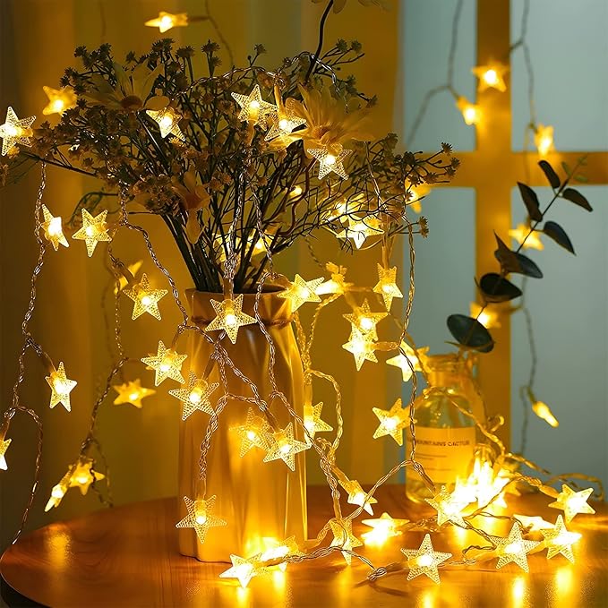ANJAYLIA 40 LED Star String Lights 20 FT Fairy Christmas Lights Battery Operated for Indoor & Outdoor, Party, Wedding and Holiday Decorations Warm White