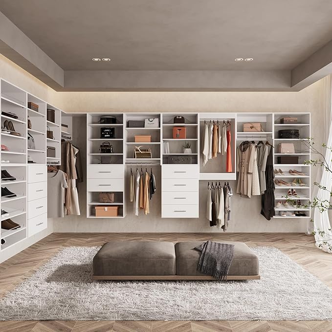ROOMTEC 19.5" Medium Hanging Closet Unit, Modular Closet System with Hanging Rod, Wardrobe Organizer for Bedroom or Walk-in Closet, Wall Mounted, Customizable Clothes Storage Unit, White