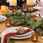 DEVI 48 Pcs Amber Votive Candle Holders Bulk, Boho Fall Wedding Party Decorations, Glass Tea Lights Candle Holder, Christmas Thanksgiving Party Home Table Decor