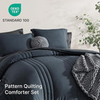 Monbix Twin XL Size Comforter Set - Extra Long 5 Pieces Dorm Bedding Sets, Quilting Design Fluffy Bed in a Bag Twin XL with Sheets, Pillowcase & Sham(Blue Grey)