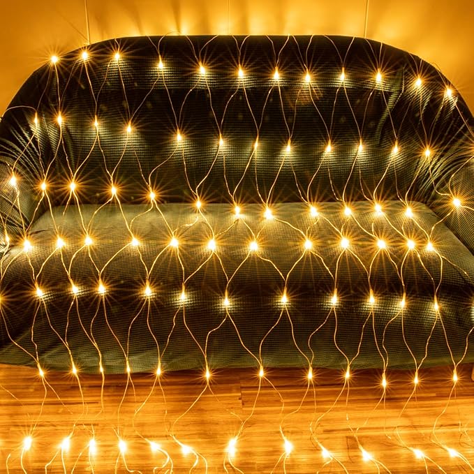 AWQ 360 LED 13.1ft x 6.6ft Warm White String Lights, 8 Modes, Timer Function, UL Certified, IP44 Rated, Outdoor Indoor Use