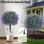 Artificial Lavender Topiary Ball Trees,2 Set of 16'' UV Resistant Fake Evergreen Shrubs Bushes Plants with Ground Spike, Fake Plants for Outdoor Indoor Front Porch Garden
