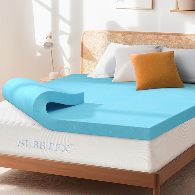Subrtex Mattress Topper, Memory Foam Mattress Topper, Gel-Infused Memory Foam Topper for Side Stomach Sleepers, Breathable Bed Toppers for Sofa Bed (3 Inch, Twin)