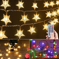 Minetom Star String Lights Plug in - 33 ft 100 LED Star Fairy String Lights with Remote and Timer, Waterproof for Bedroom Tent Loft Bed Shelf Porch Patio Garden Party Décor, Warm White + Multicolor