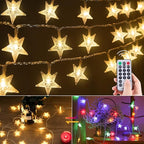 Minetom Star String Lights Plug in - 33 ft 100 LED Star Fairy String Lights with Remote and Timer, Waterproof for Bedroom Tent Loft Bed Shelf Porch Patio Garden Party Décor, Warm White + Multicolor