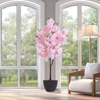 Artificial Cherry Blossoms Tree with Blooming Pink Flowers for Indoor Home Decor, Japanese Style Faux Plant for Living Room, Office, Bedroom - Tall Fake Tree with Branches, Outdoor Decoration 4FT