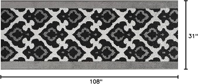 Custom Length Cut to Size Fleur de Lis Inspired Carpet Runner Rug for Hallways, Non Slip Rubber Backed, 31 inch Wide X Customized Length, Royal Grey, 31 inch X 9 feet