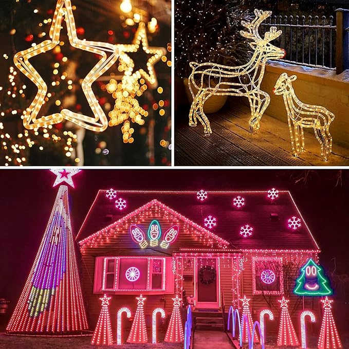 50ft 150LED Rope Lights Outdoor String Lights, 24 Colors+Warm White Outdoor LED Lights Plug in, RGB Color Changing Rope Light with Remote Rope Lighting for Camping Garden Patio Party Christmas
