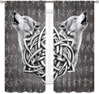 Viking Curtains, Gothic Nordic Wolf Celtic Rune Scandinavian Viking Runes Norse Mythology Aesthetic Retro Drapery for Bedroom Living Room Bathroom Window 2 Panel Set, 55"x63" Inch