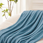 Exclusivo Mezcla Fleece Bed Blanket Queen Size, Super Soft and Warm Blankets for Couch, Sofa and Bed Waffle Textured, Cozy, Fuzzy and Lightweight (Slate Blue, 90x90 Inches)