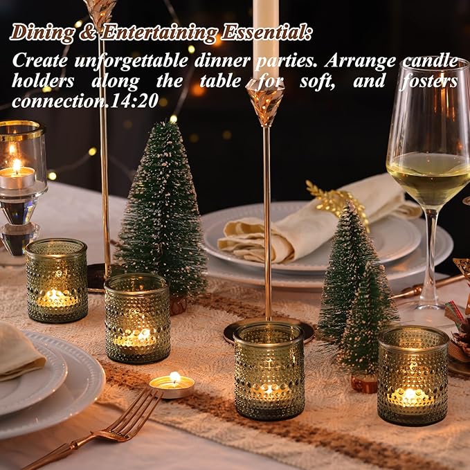 40Pcs Glass Votive Candle Holders, Green Tea Light Candle Holder Vintage Tealight Candle Holder Bulk for Wedding Christmas Party Table Decor (Green)