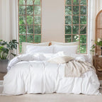 MooMee Bedding Duvet Cover Set 100% Washed Cotton Linen Like Textured Breathable Durable Soft Comfy (Solid Bright White, Oversized Full 82"x86")