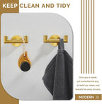 Angle Simple Towel Double Hook Brushed Gold 2 PCS, SUS304 Stainless Steel Bathroom Hand Towel Holder, Double Robe Hook, Wall Mount