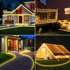 OMIKA 50ft 600 LEDs Solar Rope Lights, USB Charging, 20 Lighting Modes, Dimmable Timer Remote Control, IP68 Waterproof for Outdoor Trees, Parties, Gardens, Weddings, Christmas Decorations