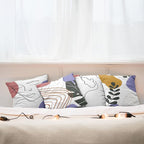Ambesonne Minimal Throw Pillow Cushion Case Pack of 4, Modern Line Art Woman Portrait Contemporary Leafy Geometric Details, Modern Accent Double-Sided Digital Printing, 24", Lavender Amber Pale Rust