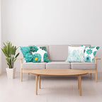 Ambesonne Floral Throw Pillow Cushion Case Pack of 4, Modern Design Flowers in Aquatic Color Palette Cold Toned Leaves Print, Modern Accent Double-Sided Digital Printing, 20", White Turquoise