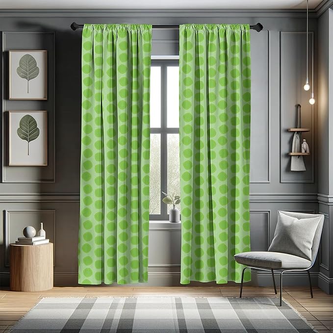 Ambesonne Lime Green Window Curtains, Simplistic Formless Geometric Shapes in Different Shades Theme, Lightweight Decor 2-Panel Set with Rod Pocket, Pair of - 28" x 84", Green