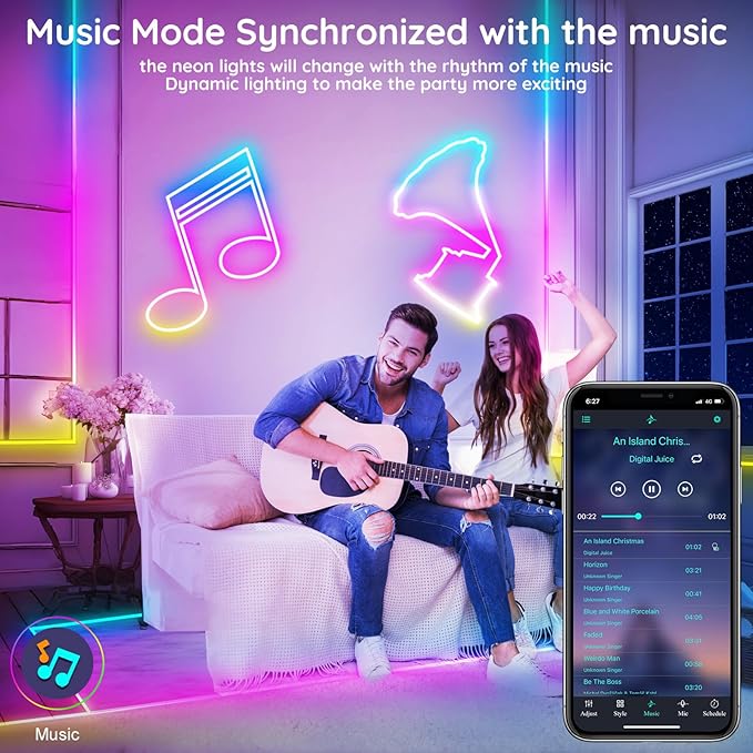 32.8Ft Led Rope Lights, Flexible Neon Lights Control with App/Remote, Multiple Modes, IP65 Outdoor RGB Waterproof, Music Sync Gaming Light Strip for Bedroom Decor